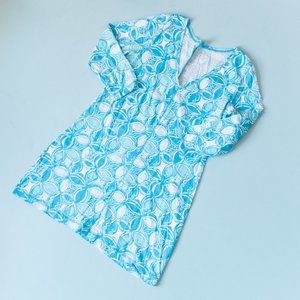 Lilly Pulitzer Blue Fish Print Pima Cotton Long Sleeve V-Neck Dress Size XLarge